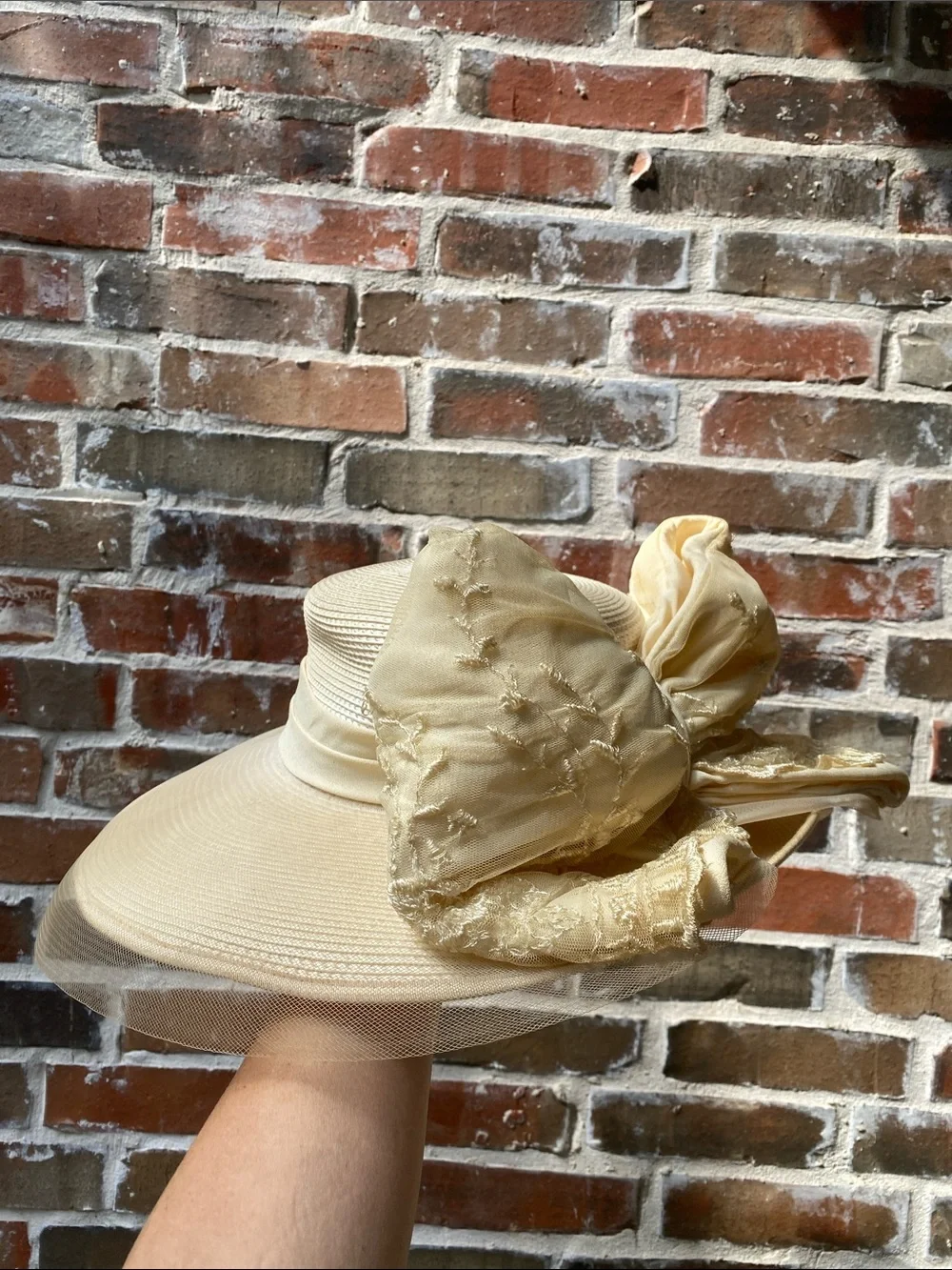 Vintage Jodi G for Sylvia Creamy Yellow Sun Hat with Ribbon Trim Kentucky Derby